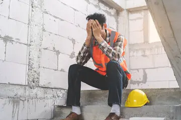 Wroker sitting on the stairs depressed