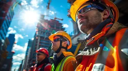 Workers standing in the queue